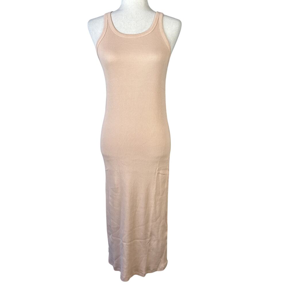AMO Womens Ribbed Midi Tank Dress Size M Peach Beige Cotton Boho Beach